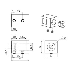 Držiak profilu 12 x 12 mm (P), plochý, brúsená AISI 304 Držiak profilu 12 x 12 mm (P), plochý, brúsená AISI 304